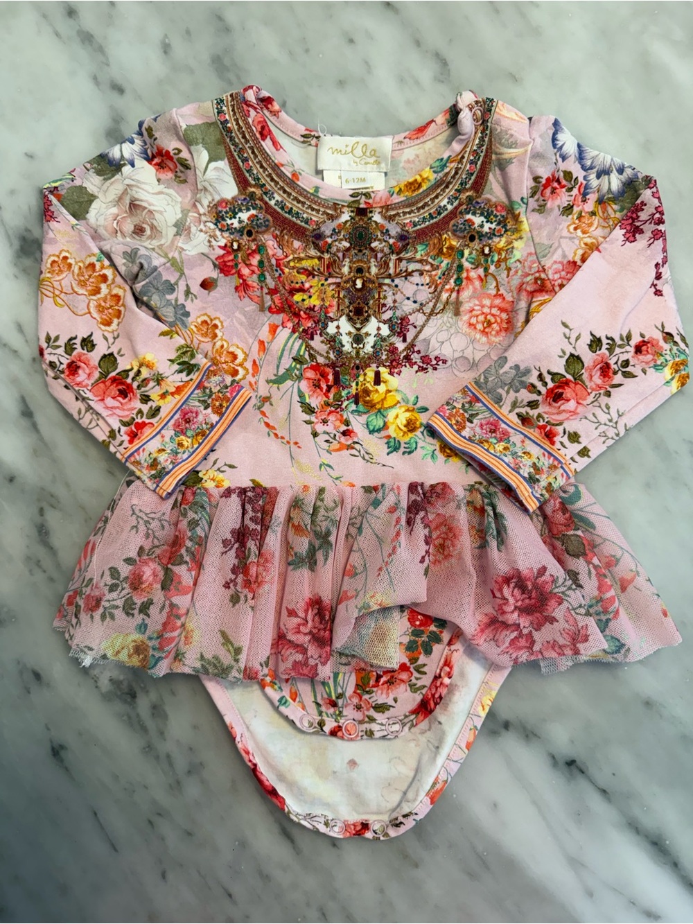 Milla by Camilla Pink Floral Tulle Baby Dress Bodysuit